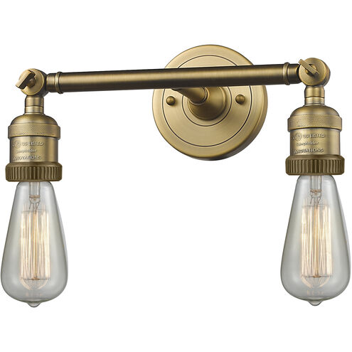 Franklin Restoration Bare Bulb 2 Light 11 inch Brushed Brass Bath Vanity Light Wall Light, Franklin Restoration