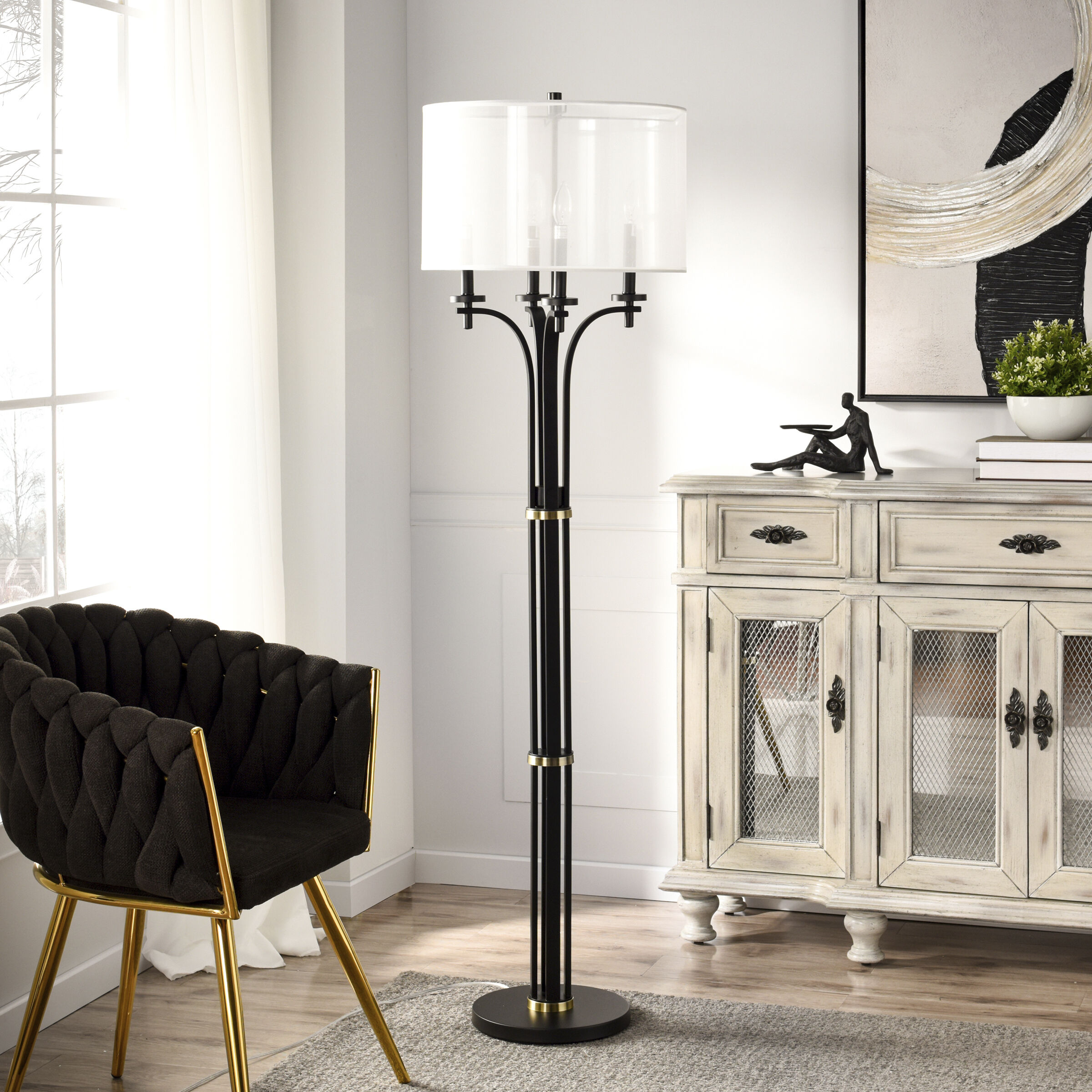 Bellamy 64.75 inch 15 watt Corcy Gold and Black and White Floor Lamp Portable Light