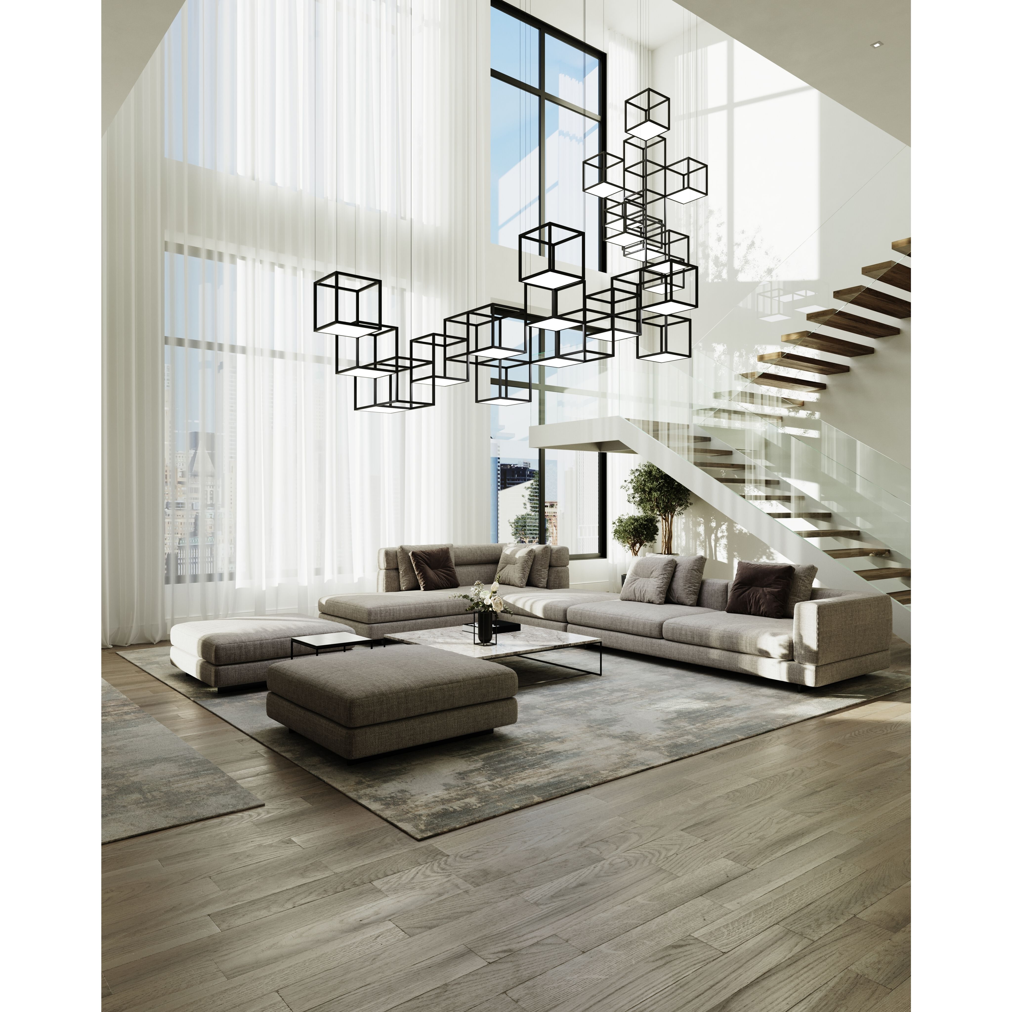 Cubix LED 121 inch Satin Black Pendant Ceiling Light