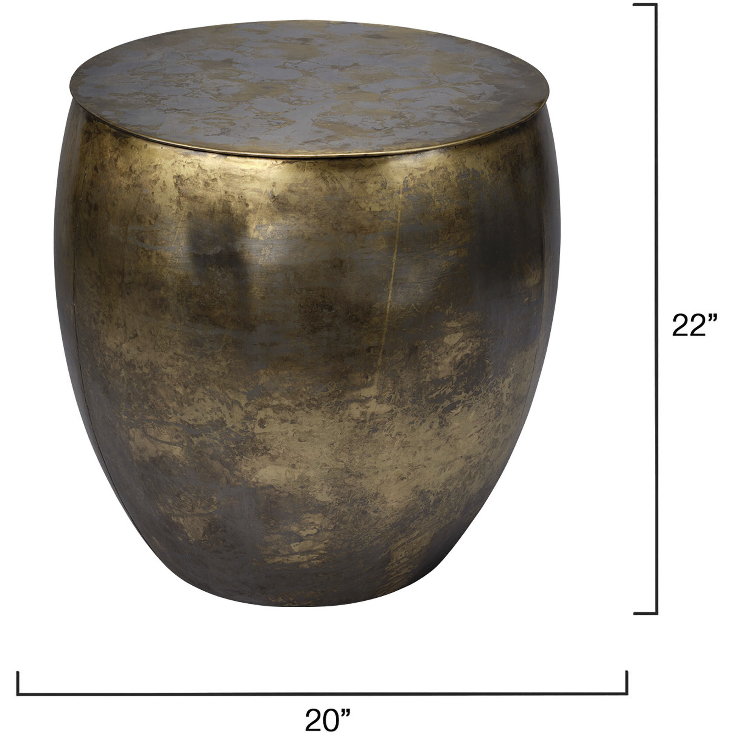 Ares 22 X 20 inch Antique Brass and Silver Patina Side Table, Inline