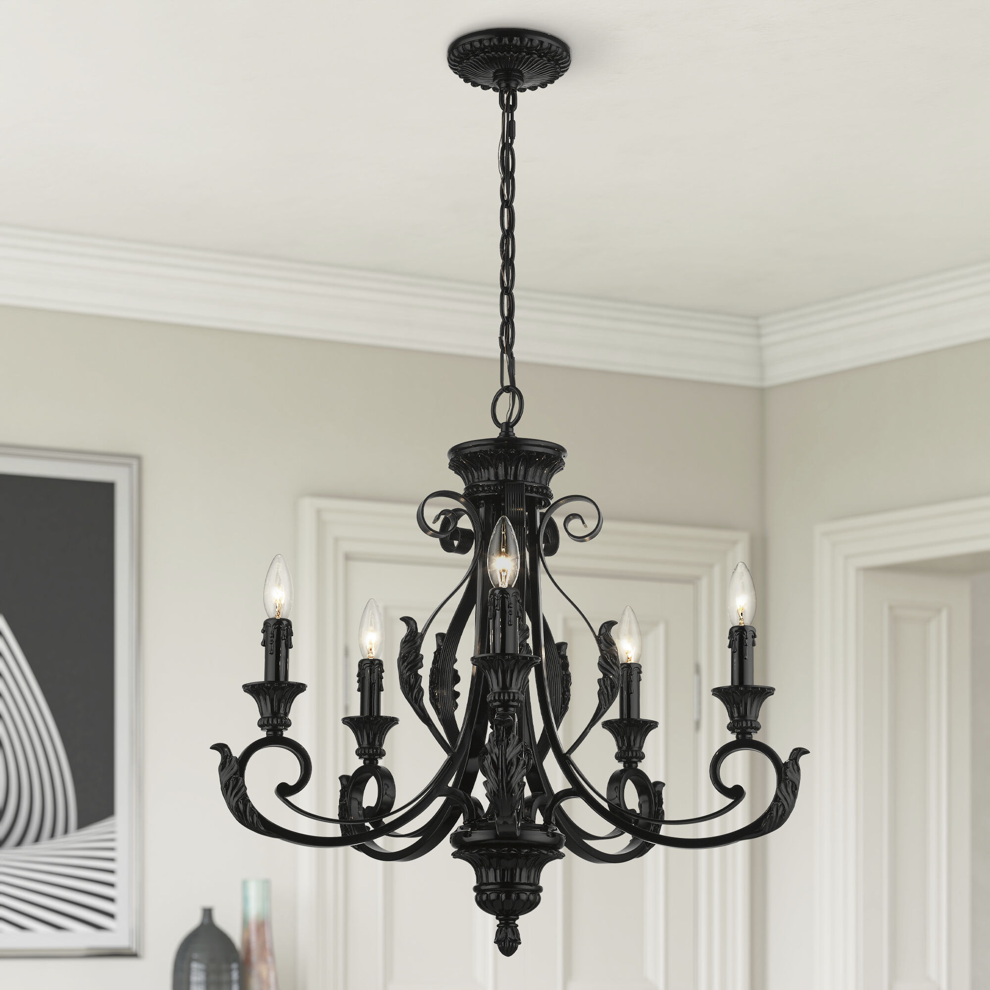 Valencia 5 Light 25 inch Shiny Black Chandelier Ceiling Light