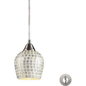 Fusion 1 Light 5 inch Satin Nickel Mini Pendant Ceiling Light in Silver Mosaic Glass