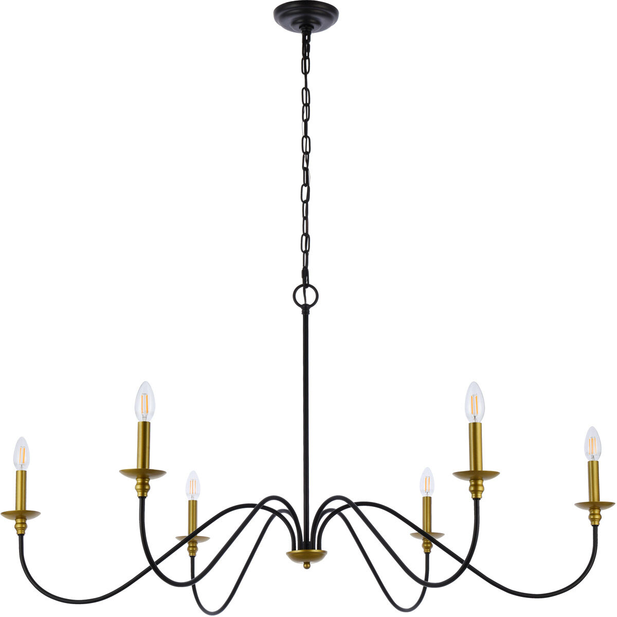 Rohan 6 Light 48 inch Brass and Black Chandelier Ceiling Light
