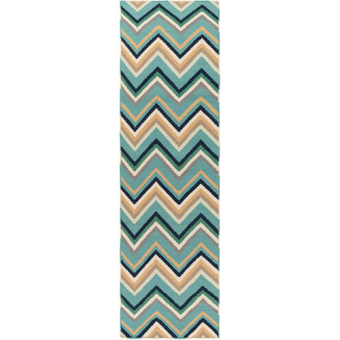 Frontier 96 X 30 inch Bright Blue, Wheat, Tan, Navy, Emerald Rug