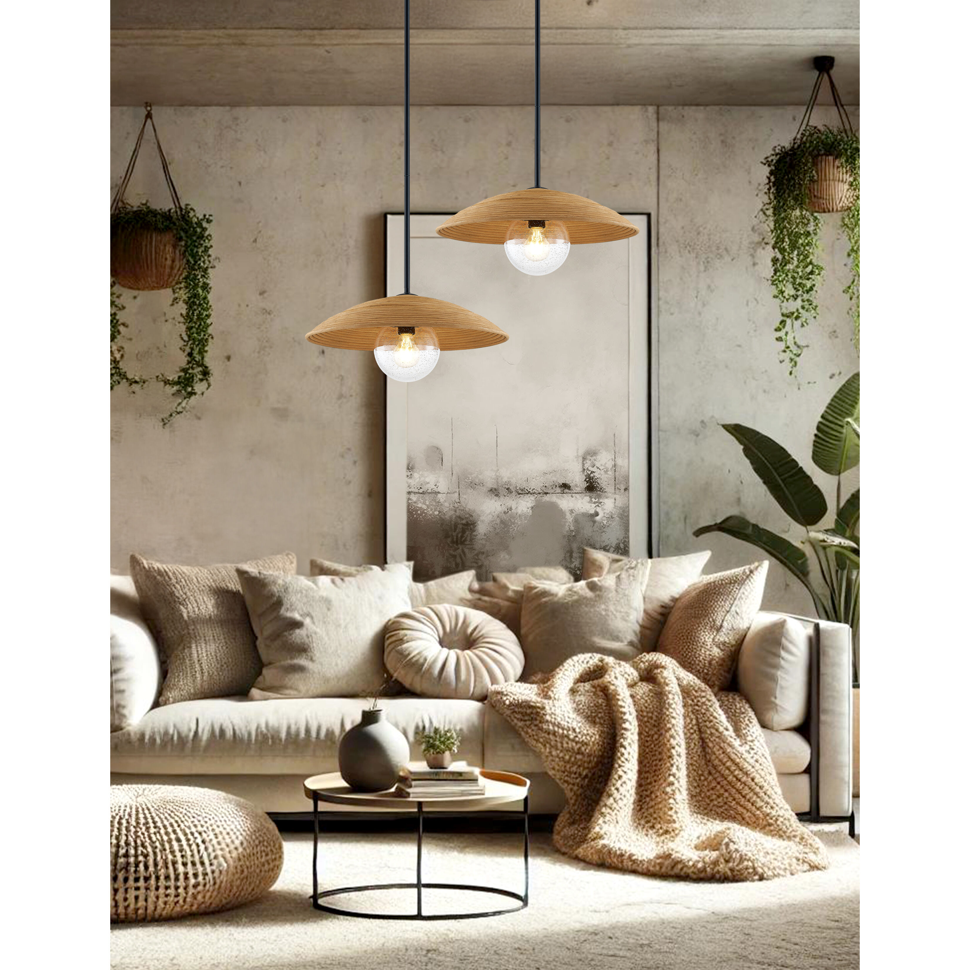 Rattan Collection 1 Light 18 inch Matte Black Pendant Ceiling Light, Caribe Family