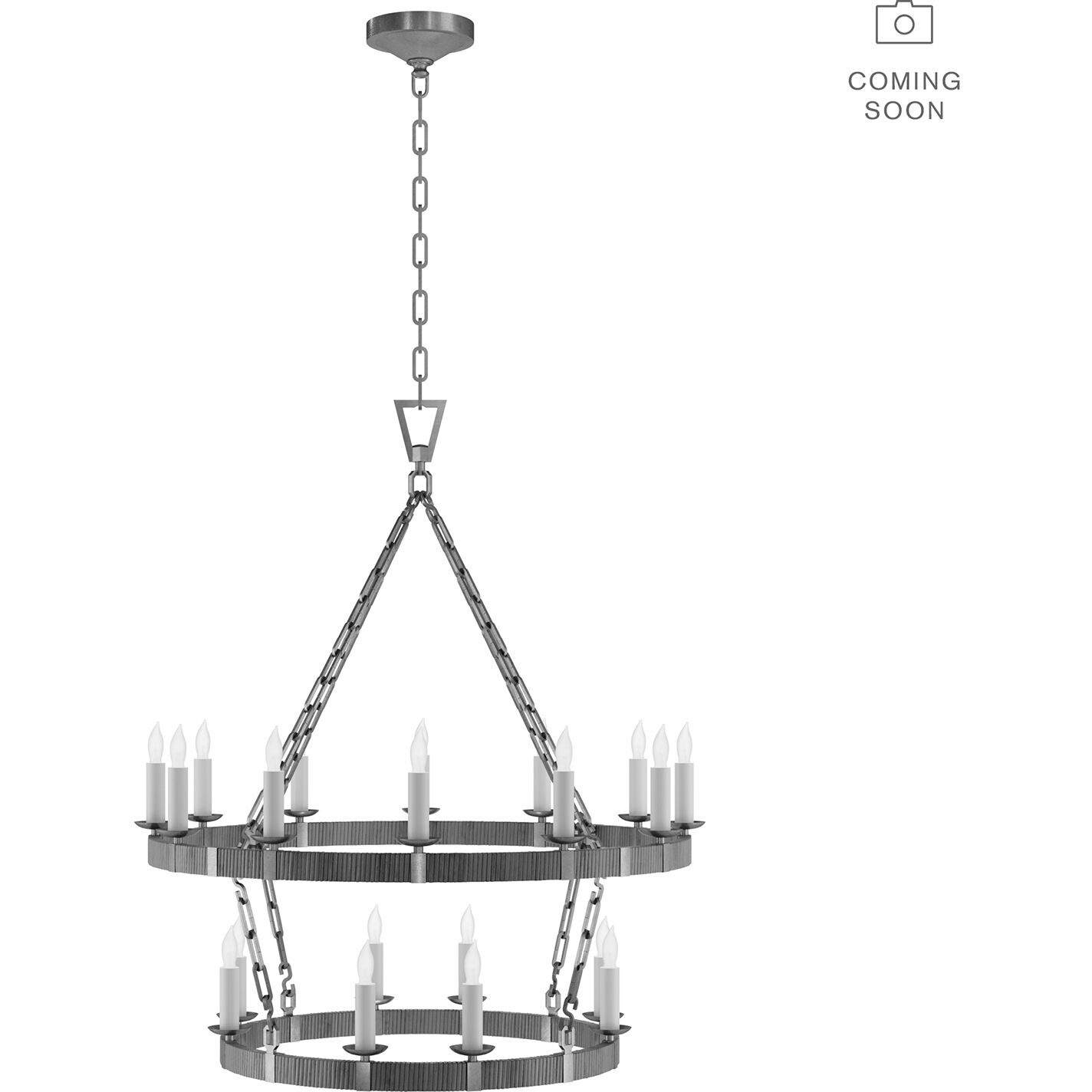 Chapman & Myers Darlana5 LED 31.75 inch Aged Iron and Natural Rattan Two Tier Chandelier Ceiling Light, Medium