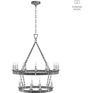 Chapman & Myers Darlana5 LED 31.75 inch Aged Iron and Natural Rattan Two Tier Chandelier Ceiling Light, Medium
