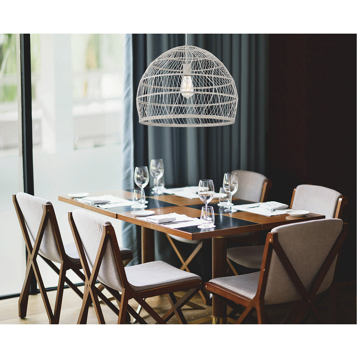 Bohemian 1 Light 20 inch White Rattan Pendant Ceiling Light