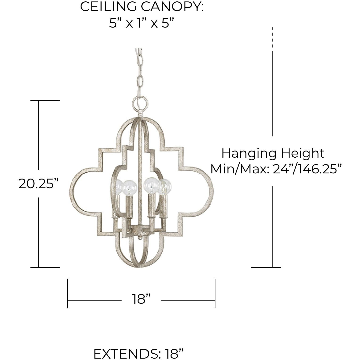 Ellis 4 Light 18 inch Antique Silver Pendant Ceiling Light