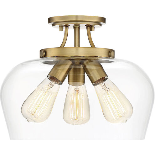 Octave 3 Light 13 inch Warm Brass Semi-Flush Ceiling Light, Essentials