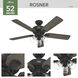 Rosner 52 inch Matte Black with Greyed Walnut/Salted Black Blades Ceiling Fan