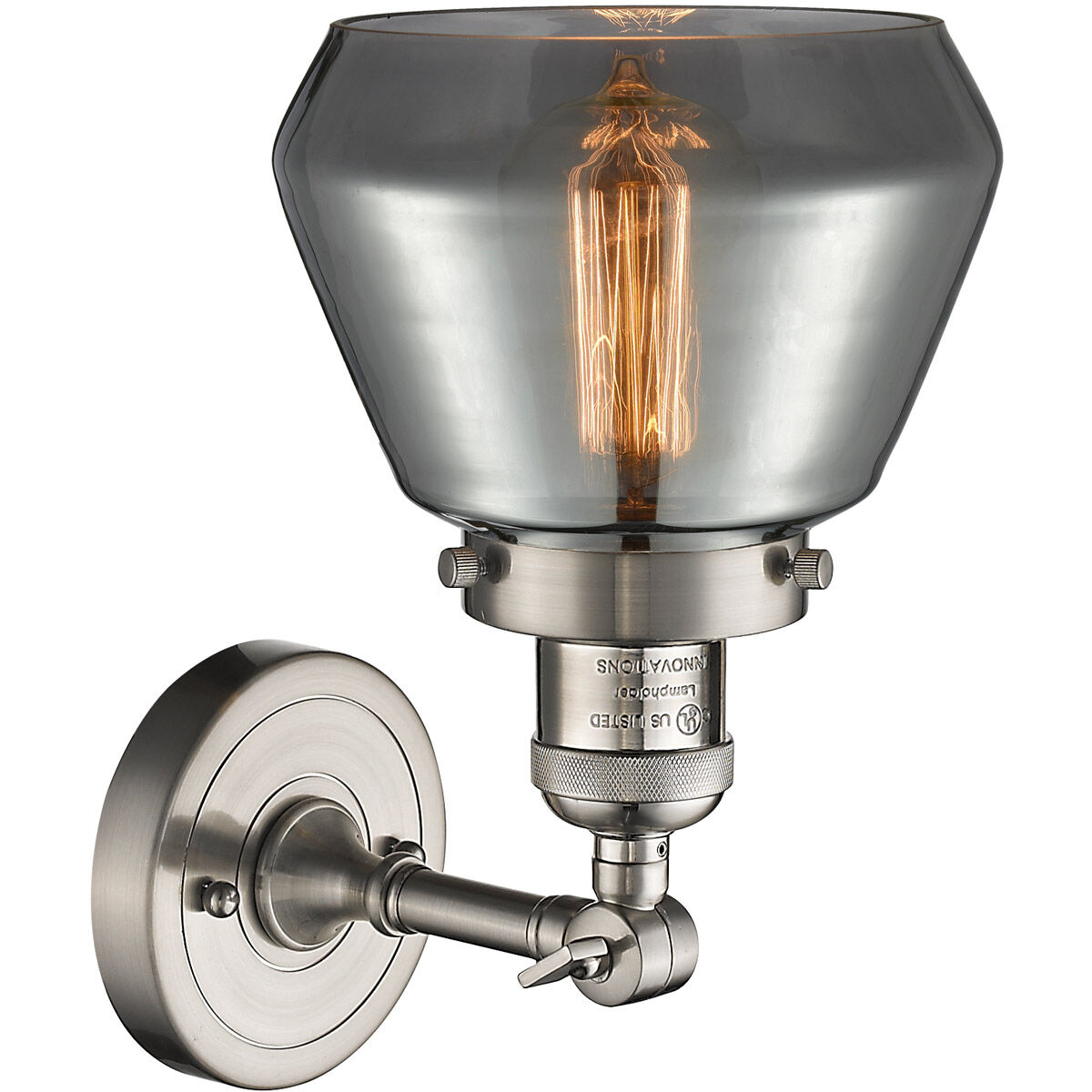 Franklin Restoration Fulton 1 Light 7 inch Brushed Satin Nickel Sconce Wall Light in Plated Smoke Glass, Franklin Restoration