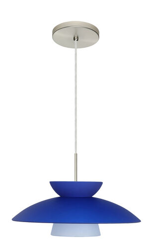 Trilo LED Satin Nickel Pendant Ceiling Light in Blue Matte Glass