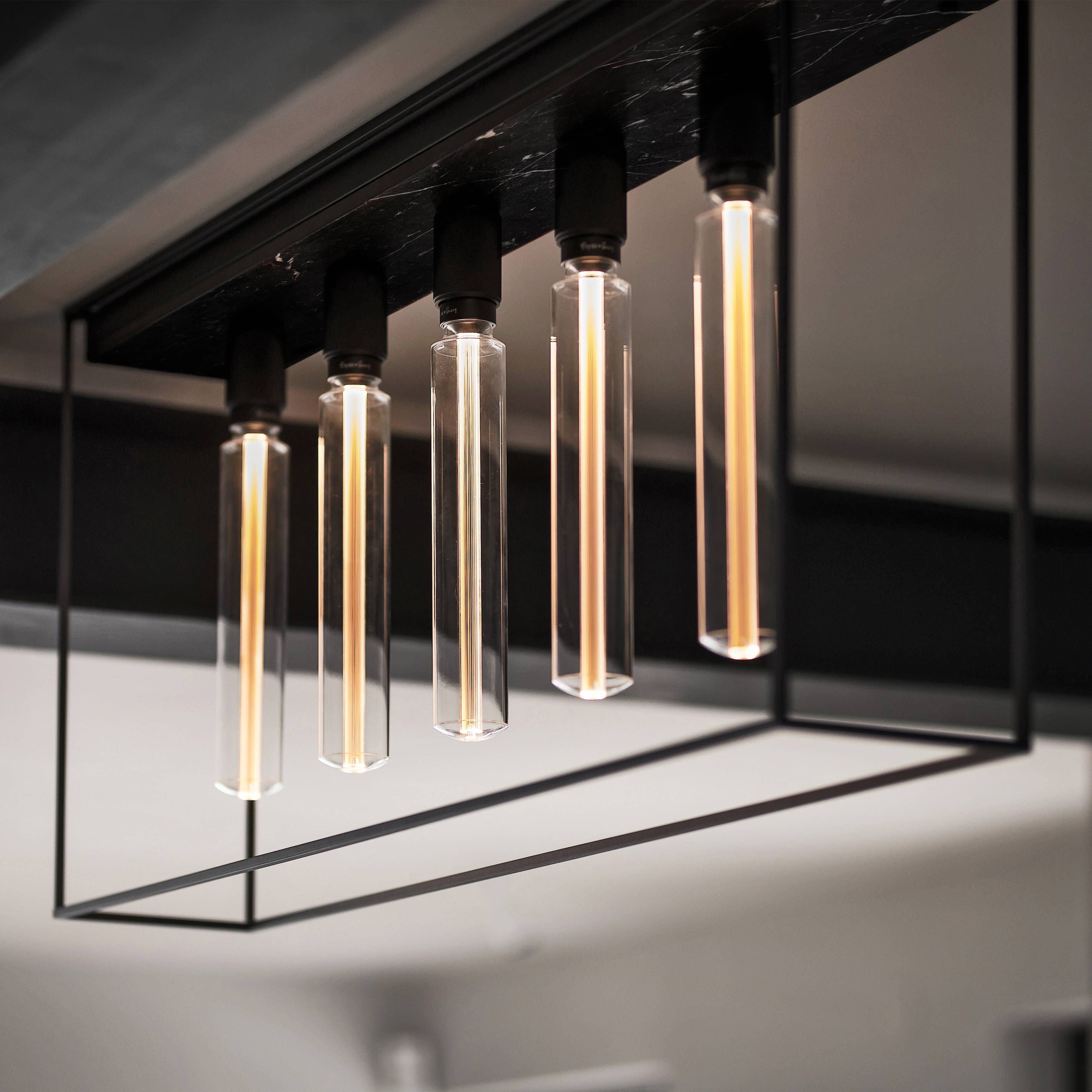 Caged 5 Light 43.31 inch Black Marble Semi-Flush Mount Ceiling Light