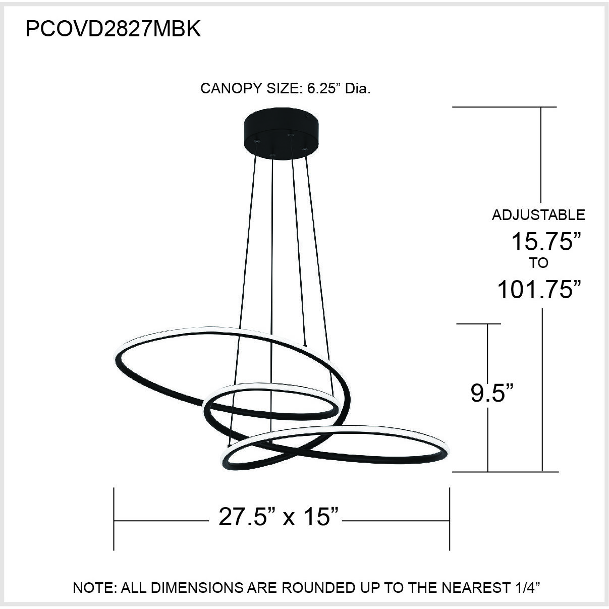 Ovard LED 28 inch Matte Black Pendant Ceiling Light