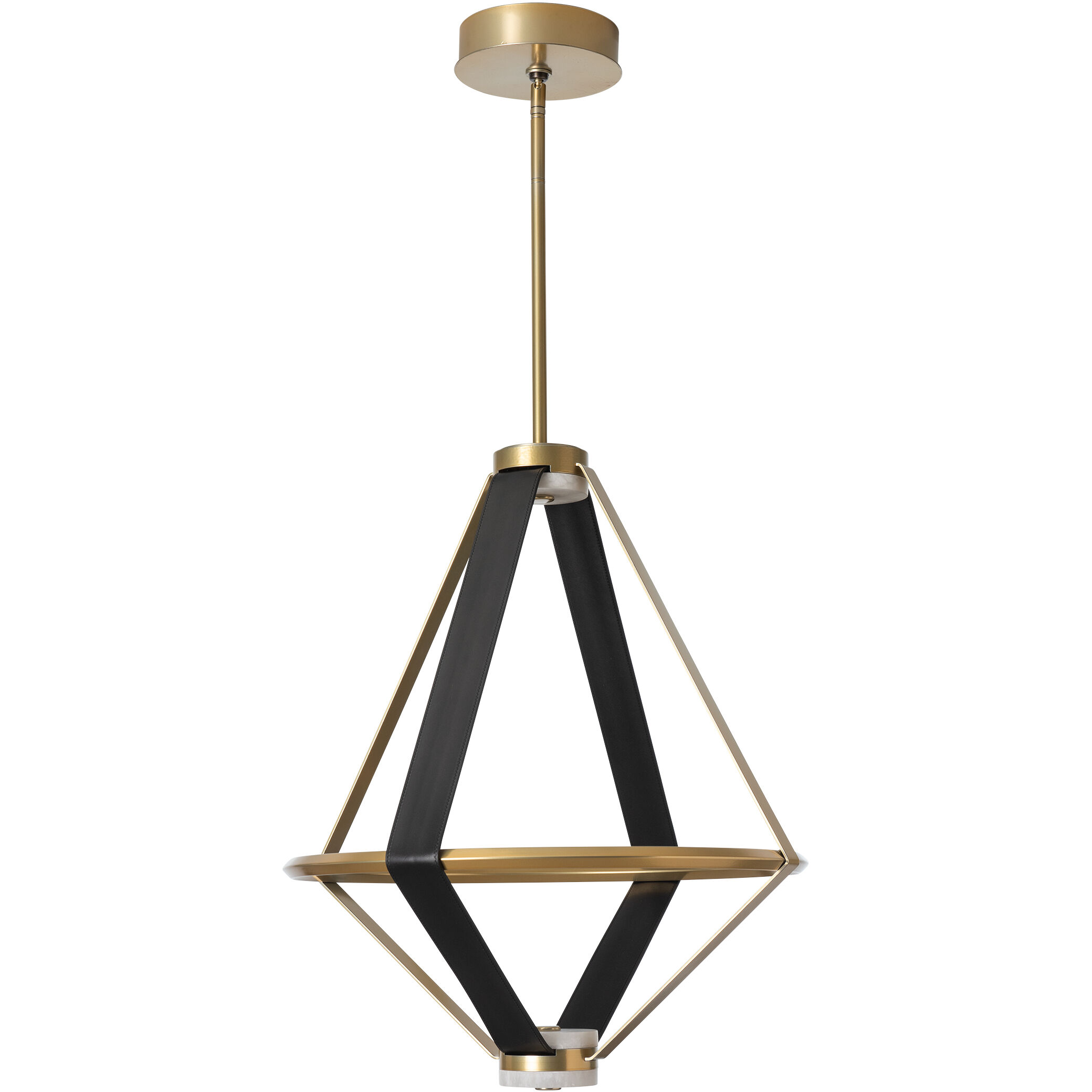 Art & Alchemy Aspen LED 22.5 inch Modern Brass Pendant Ceiling Light in Black Leather with Alabaster