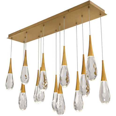 Beyond Hibiscus LED 40 inch Aged Brass Multi-Light Pendant Ceiling Light, Linear Canopy