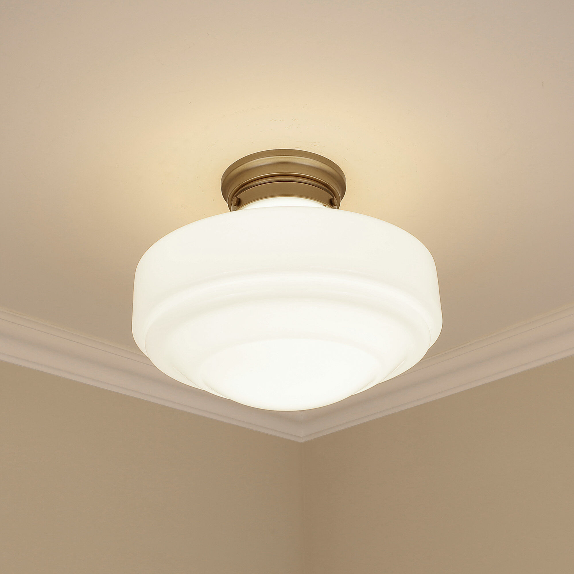 Ingalls 1 Light 16 inch Modern Brass Semi-Flush Mount Ceiling Light in Vintage Milk Glass, Large