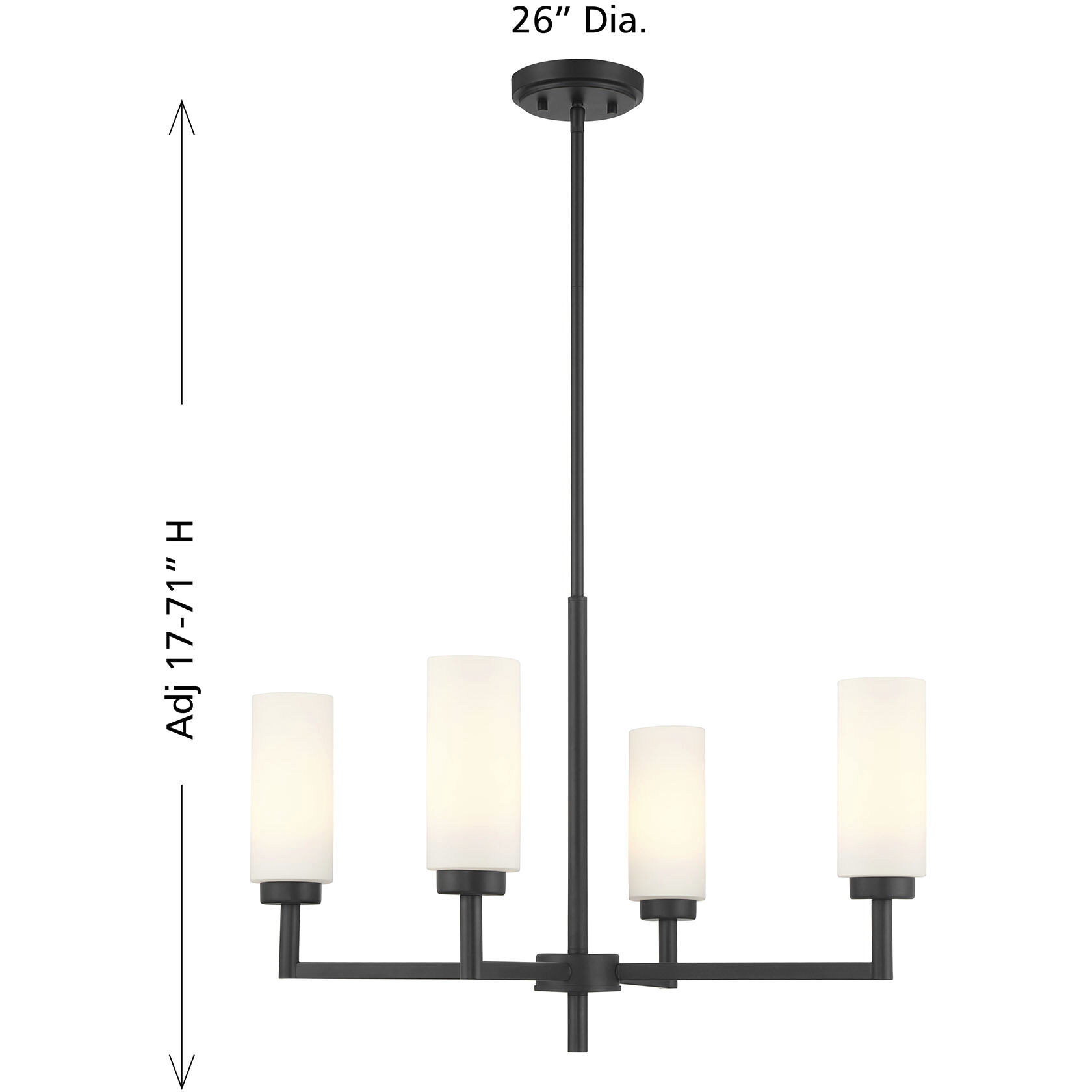 Contemporary 4 Light 26 inch Matte Black Chandelier Ceiling Light