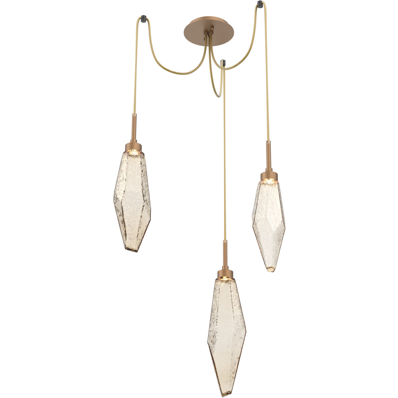 Rock Crystal LED 13.5 inch Novel Brass Swag Multi-Pendant Ceiling Light in 3000K LED, Chilled Amber