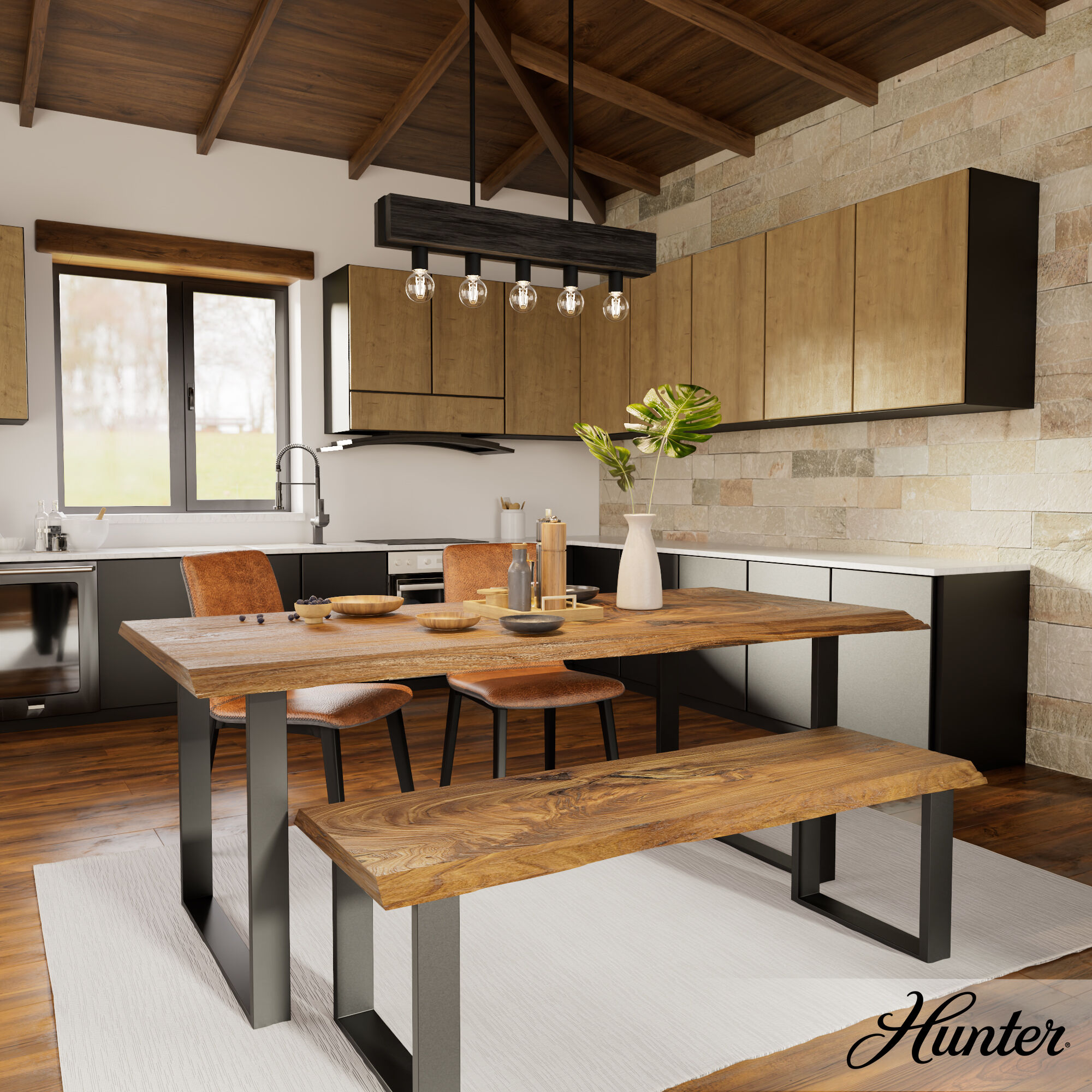 Donelson 5 Light 30 inch Natural Black Iron and Dark Ash Linear Chandelier Ceiling Light, Small