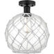 Edison Farmhouse Rope 1 Light 10 inch Matte Black Semi-Flush Mount Ceiling Light in Clear Glass with White Rope