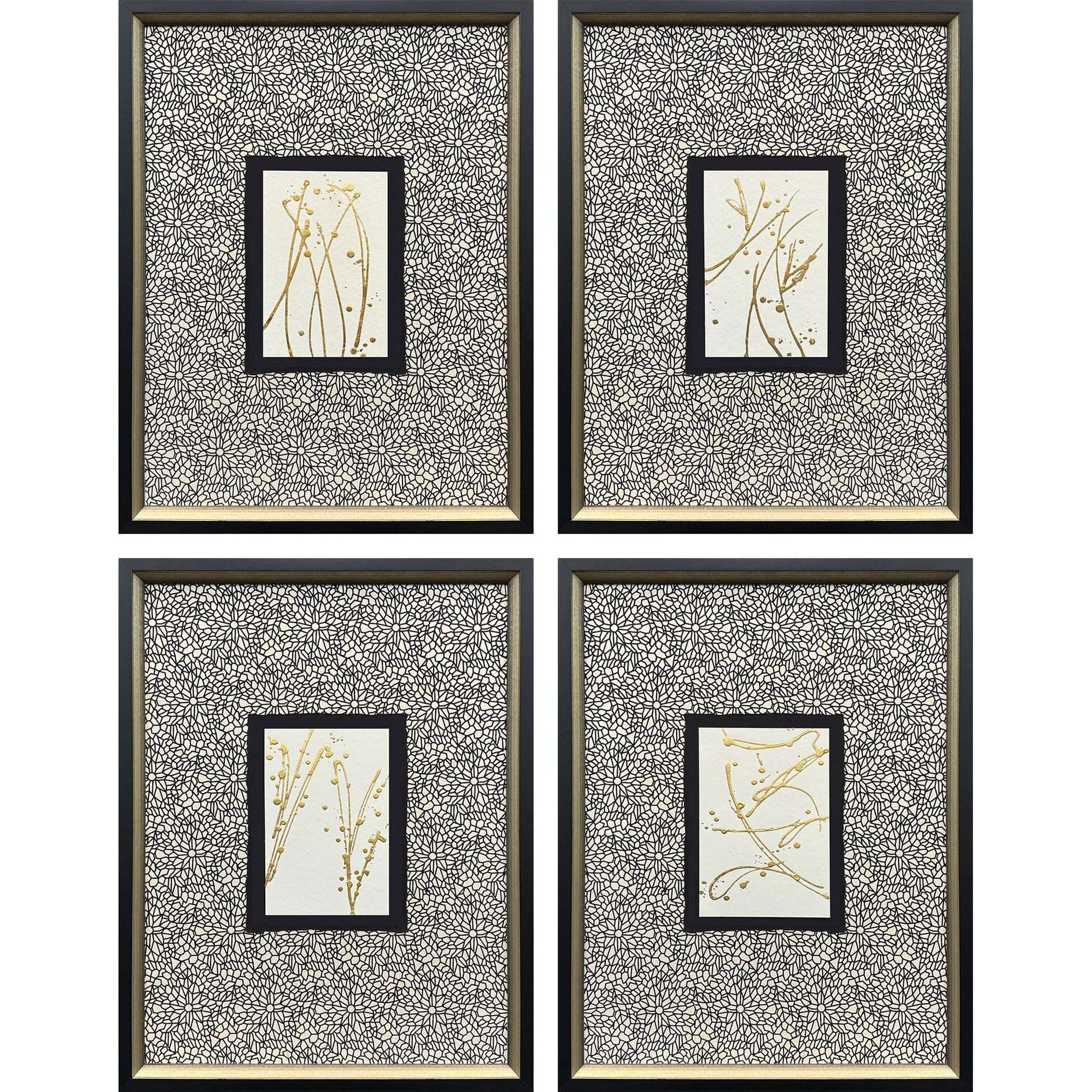 Liquid Gold Metallic and Black and Multi Framed Art, The Studio