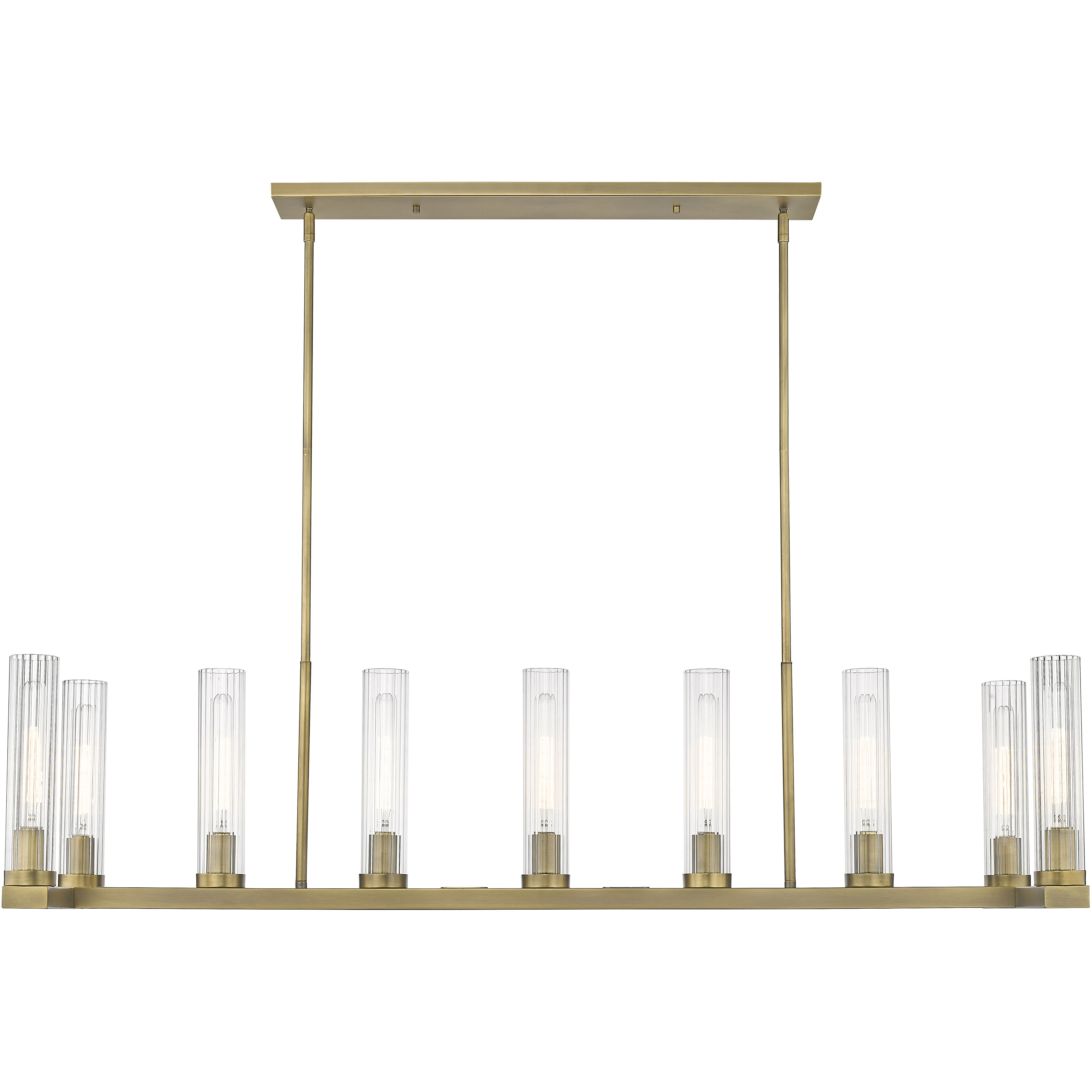Beau 9 Light 56 inch Rubbed Brass Linear Chandelier Ceiling Light