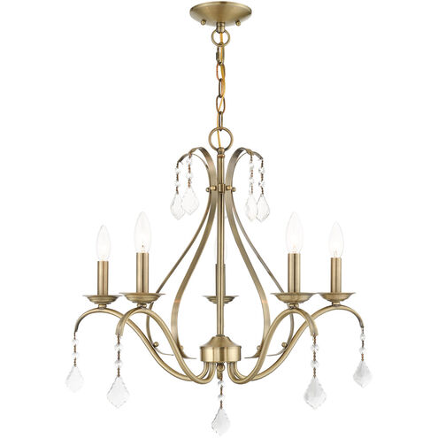 Caterina 5 Light 24 inch Antique Brass with Clear Crystals Chandelier Ceiling Light