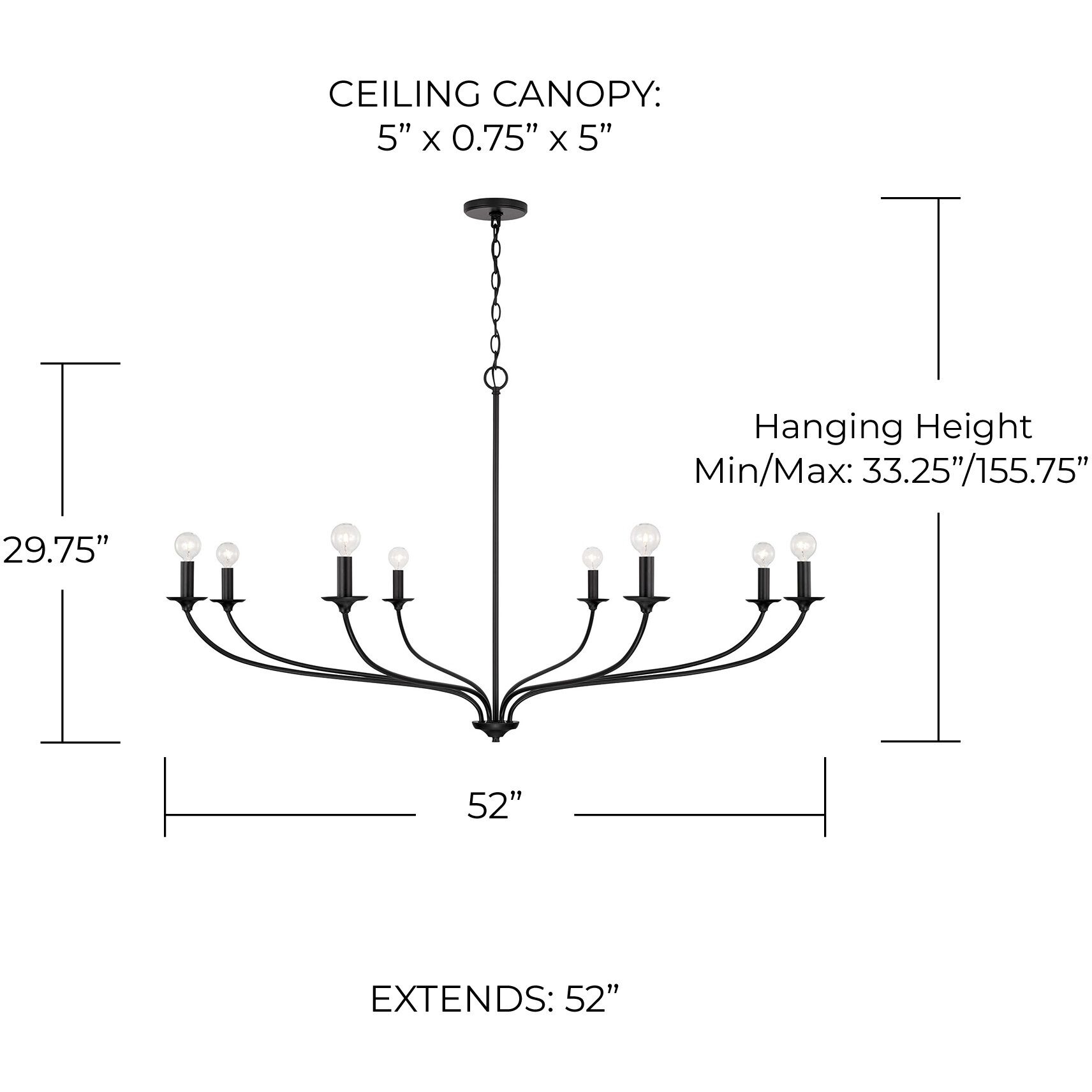 Dolan 8 Light 52 inch Matte Black Chandelier Ceiling Light