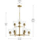 Replay 9 Light 25 inch Brushed Gold Chandelier Ceiling Light