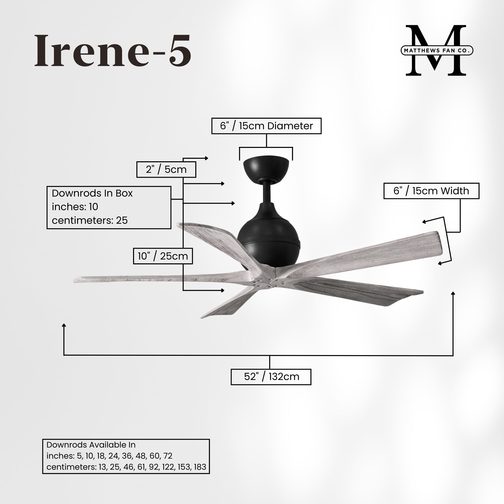 Atlas Irene-5 52 inch Matte Black with Barn Wood Tone Blades Paddle Fan, Paddle Fan