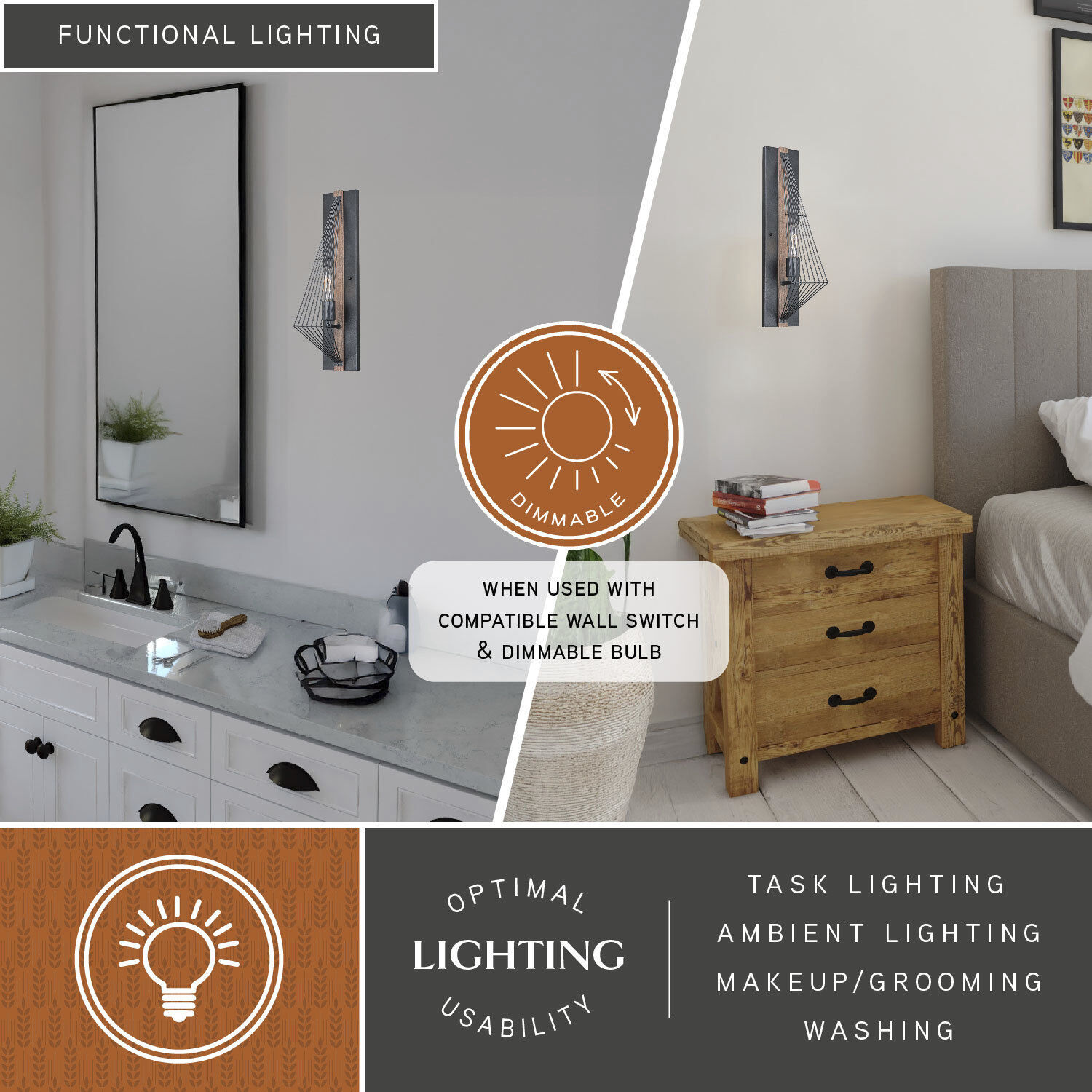 Dearborn LED 4.5 inch Black Iron and Burnished Oak Wall Light in Black Iron with Burnished Oak