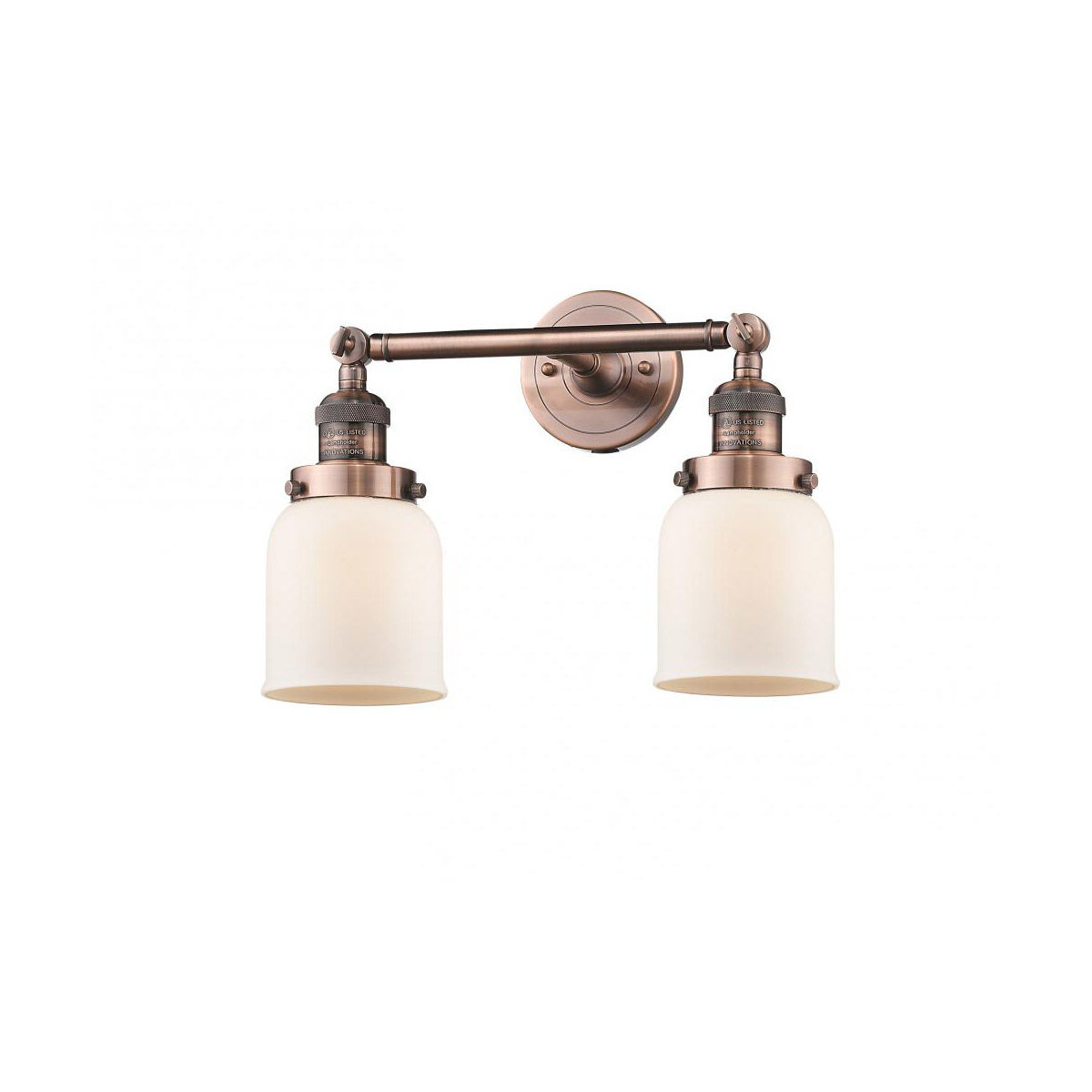 Franklin Restoration Small Bell LED 16 inch Antique Copper Bath Vanity Light Wall Light in Matte White Glass, Franklin Restoration
