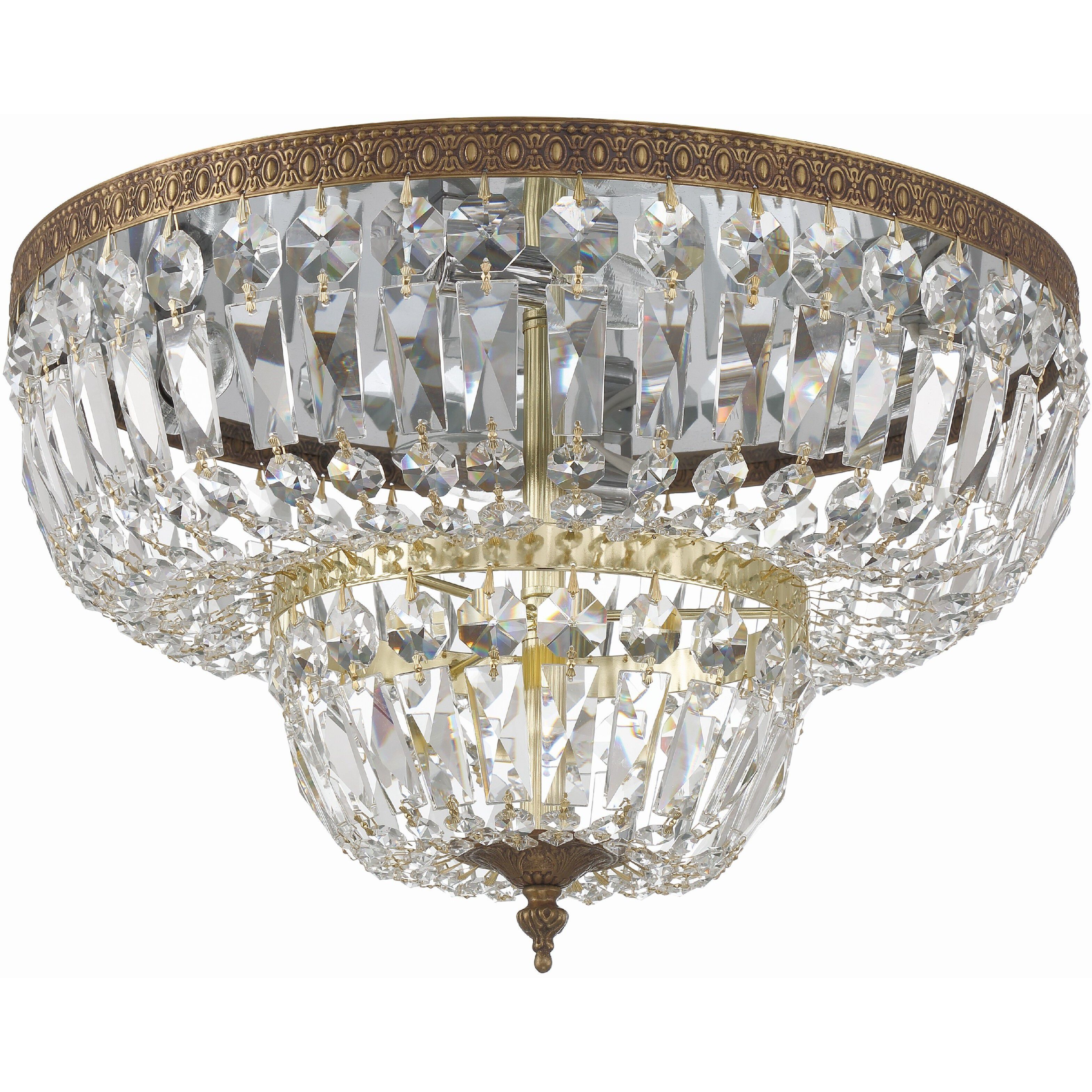 Waltham 4 Light 18 inch Olde Brass Flush Ceiling Light in Clear Hand Cut