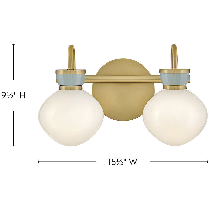 Lucy 2 Light 15.5 inch Lacquered Brass with Seafoam Bath Light Wall Light