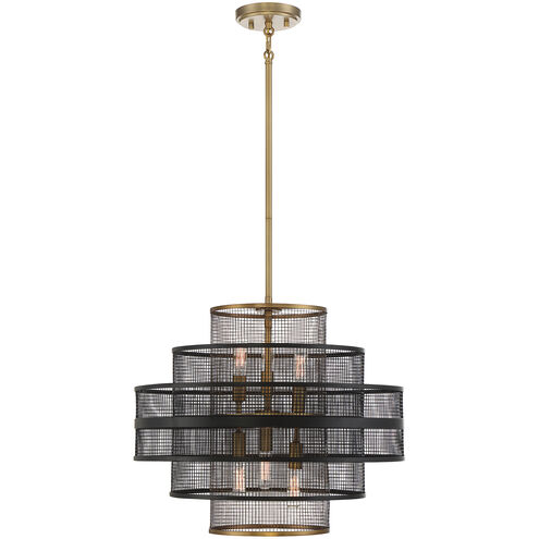 Kelvin 6 Light 20 inch Matte Black with Warm Brass Accents Pendant Ceiling Light