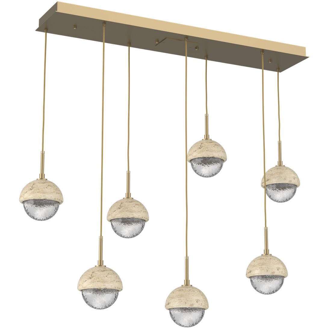 Cabochon LED 46.1 inch Gilded Brass with Travertine Stone Linear Multi-Pendant Ceiling Light in Clear, 2700K LED