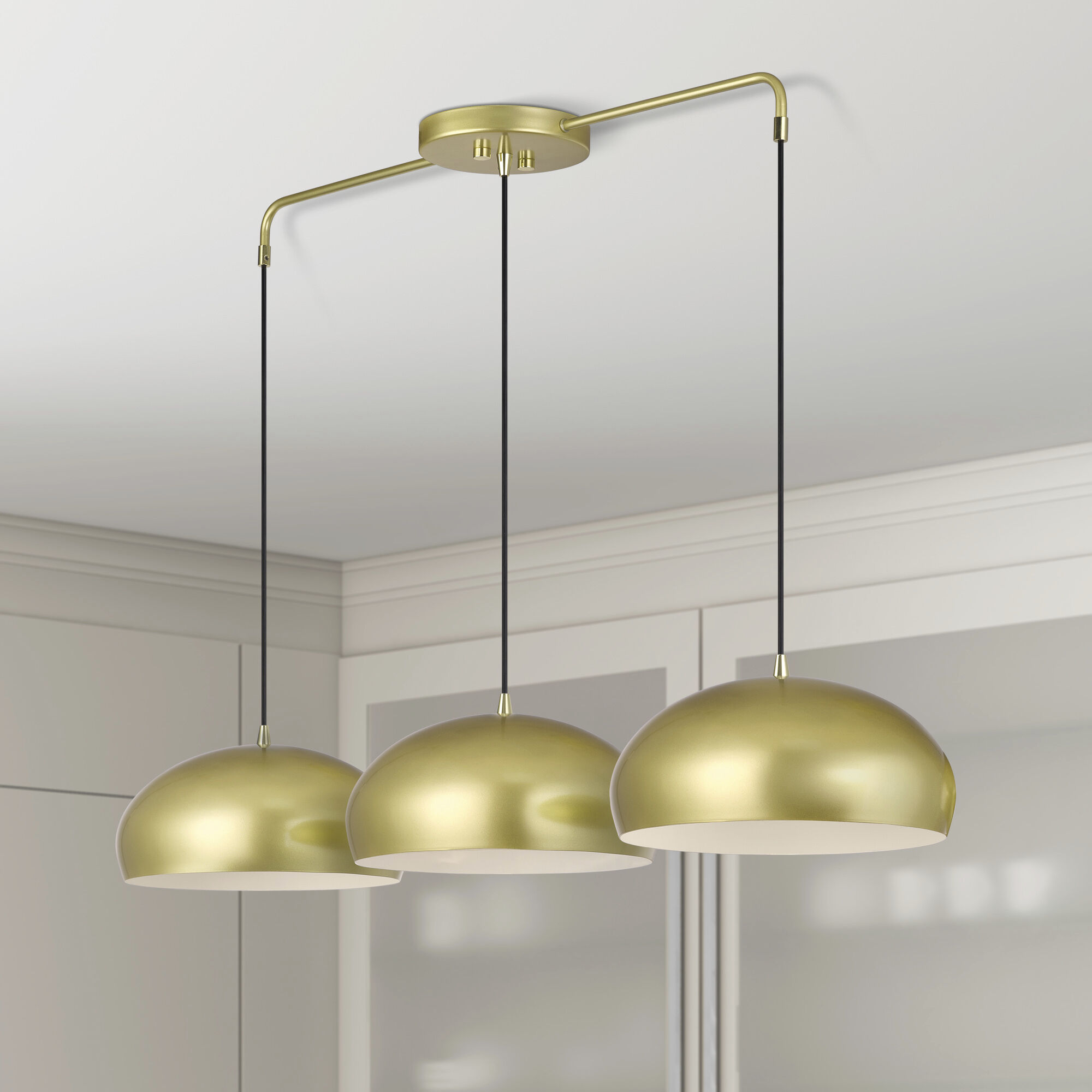 Domma 3 Light 48 inch Soft Gold with Polished Brass Accents Linear Chandelier Ceiling Light, Extra Large