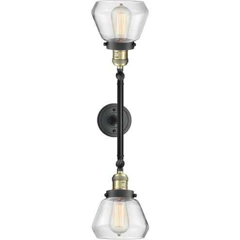Franklin Restoration Fulton 2 Light 17 inch Black Antique Brass Bath Vanity Light Wall Light in Clear Glass, Franklin Restoration