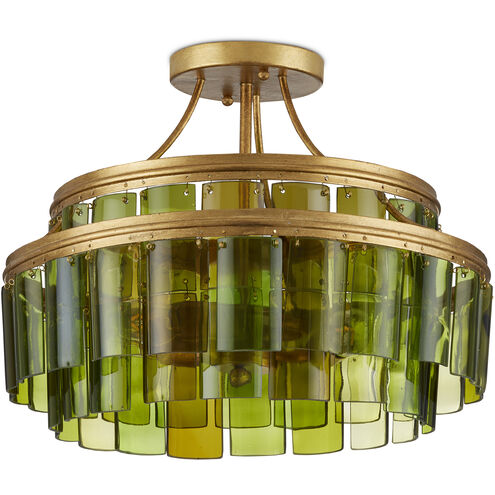 Vintner 3 Light 15.5 inch Contemporary Gold Leaf and Green Semi-Flush Mount Ceiling Light