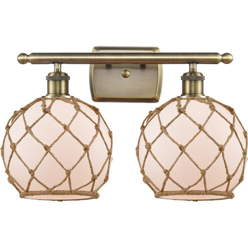 Ballston Farmhouse Rope LED 16 inch Antique Brass Bath Vanity Light Wall Light in White Glass with Brown Rope, Ballston