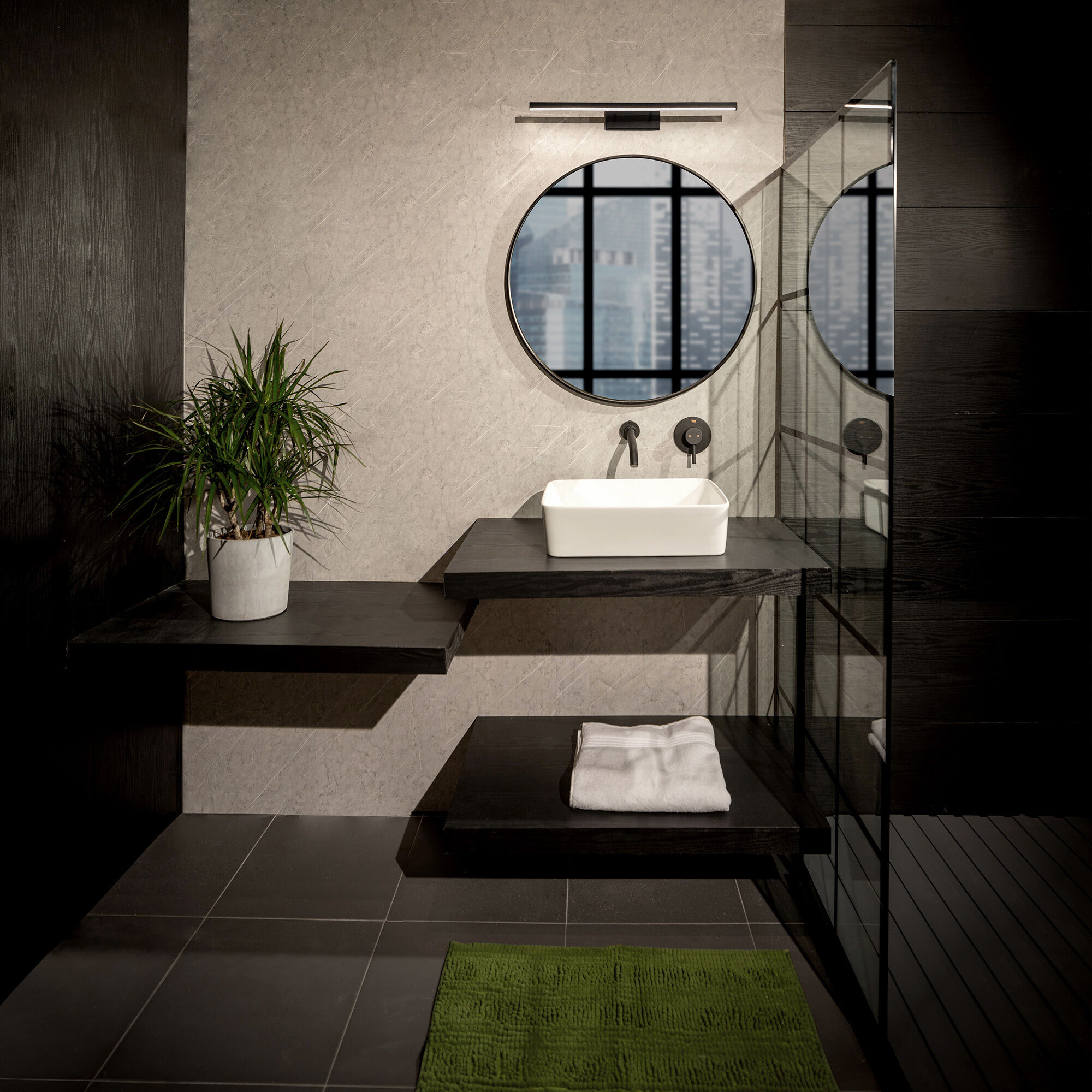 Parallax LED 24 inch Black Bath Vanity & Wall Light in 3500K, dweLED