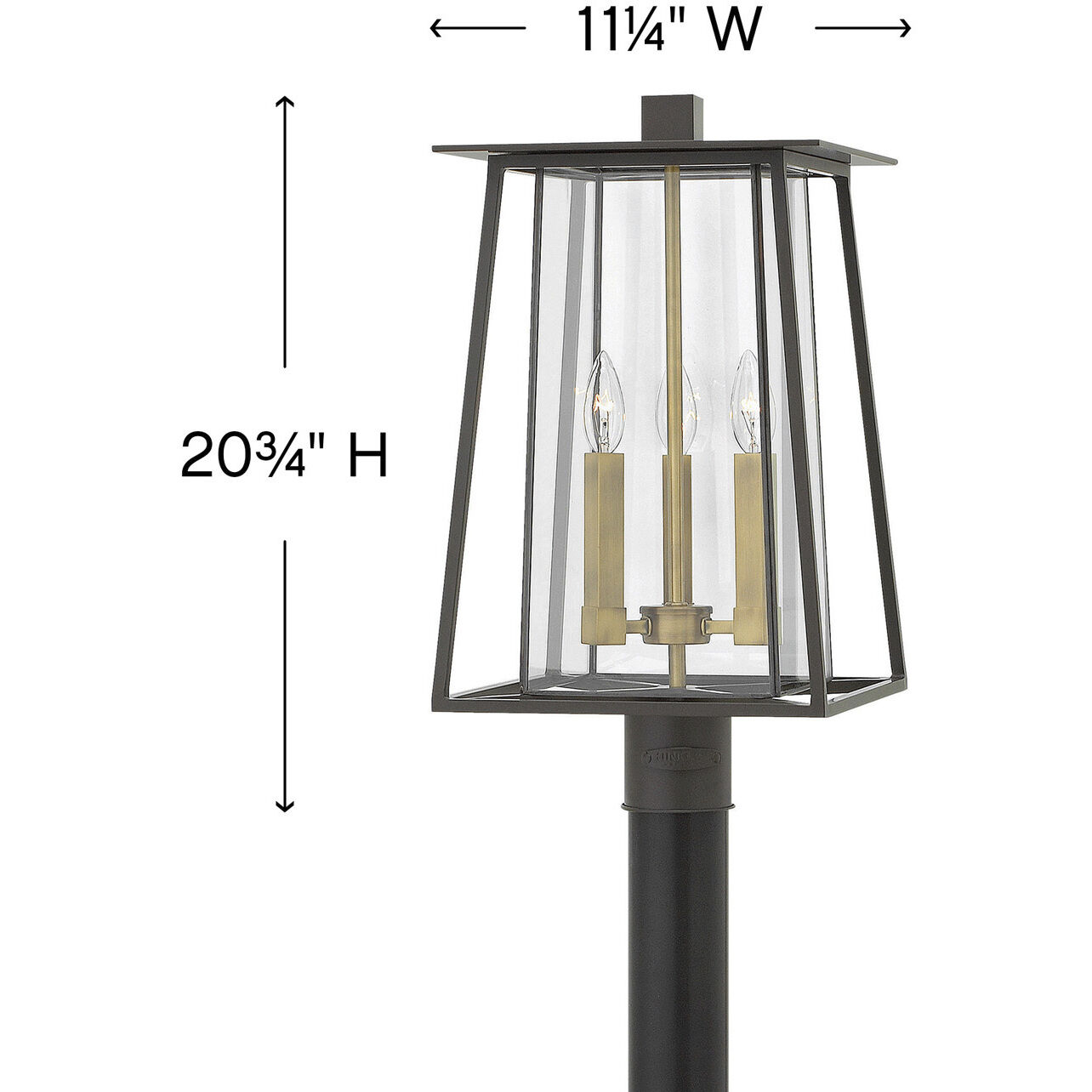 Walker 3 Light 20.75 inch Buckeye Bronze with Heritage Brass Outdoor Post Mount Lantern in Non-LED