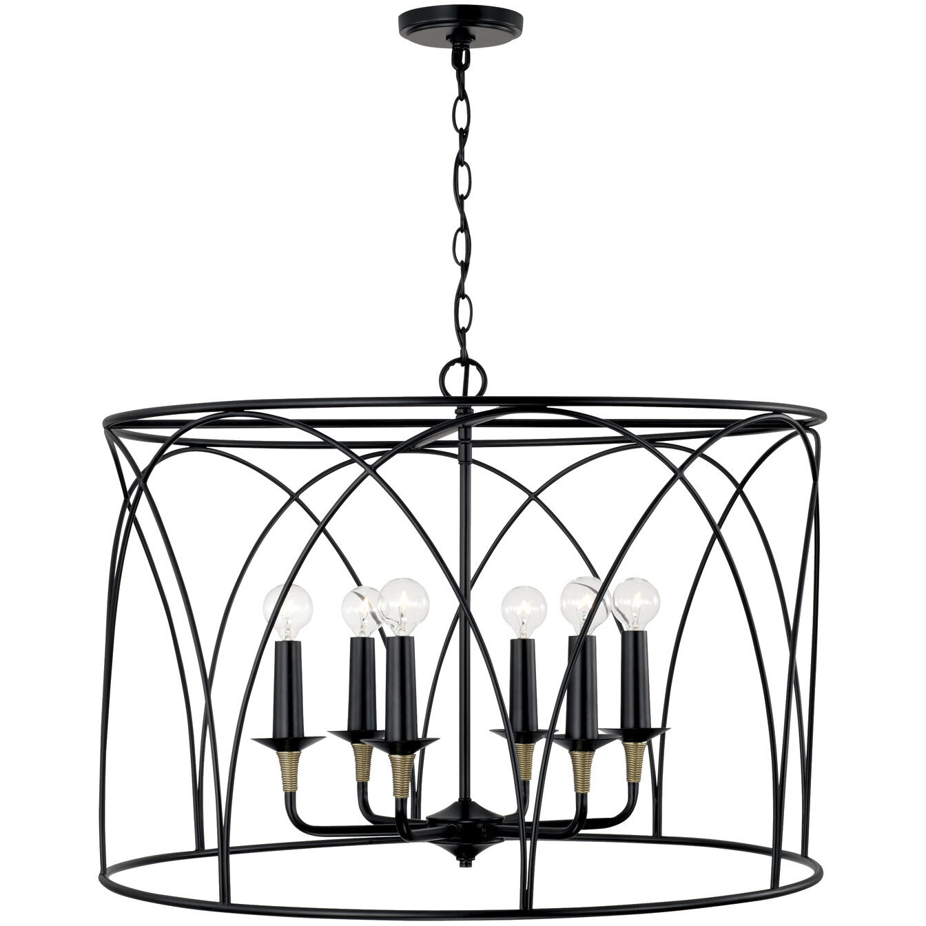 Amara 6 Light 28 inch Matte Black with Brass Pendant Ceiling Light