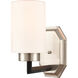 Mila 1 Light 4.38 inch Black Satin Nickel Sconce Wall Light in White Glass