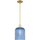 Arcadia Bridal Veil 1 Light 8 inch Satin Gold Mini Pendant Ceiling Light in Blue