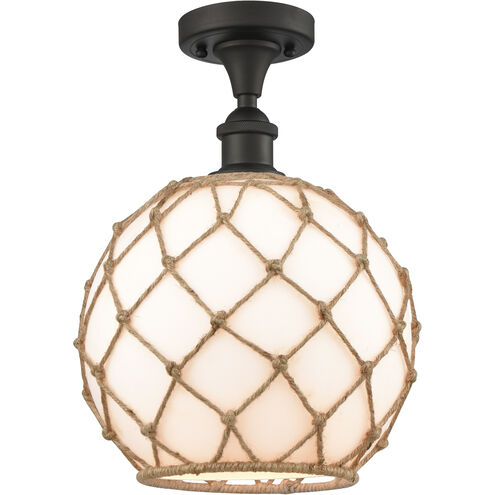 Ballston Farmhouse Rope 1 Light 10 inch Oil Rubbed Bronze Semi-Flush Mount Ceiling Light in Bulb Not Included, White Glass with Brown Rope, Ballston