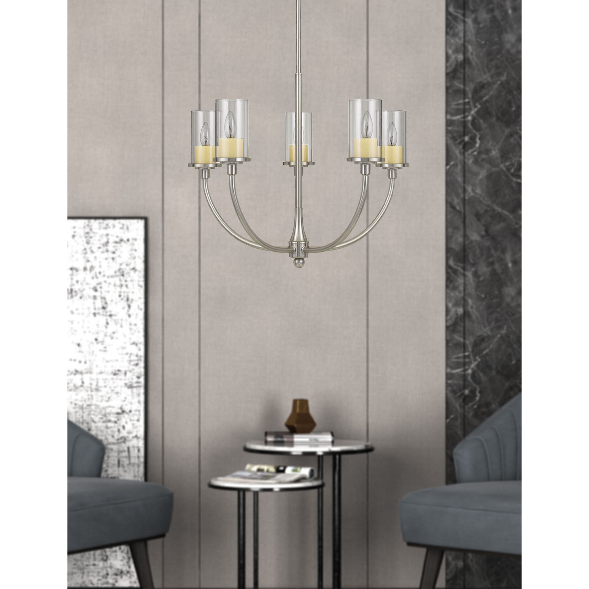 Jervis 5 Light 27 inch Brushed Steel Chandelier Ceiling Light