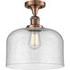 Franklin Restoration X-Large Bell LED 12 inch Antique Copper Semi-Flush Mount Ceiling Light in Seedy Glass, Franklin Restoration